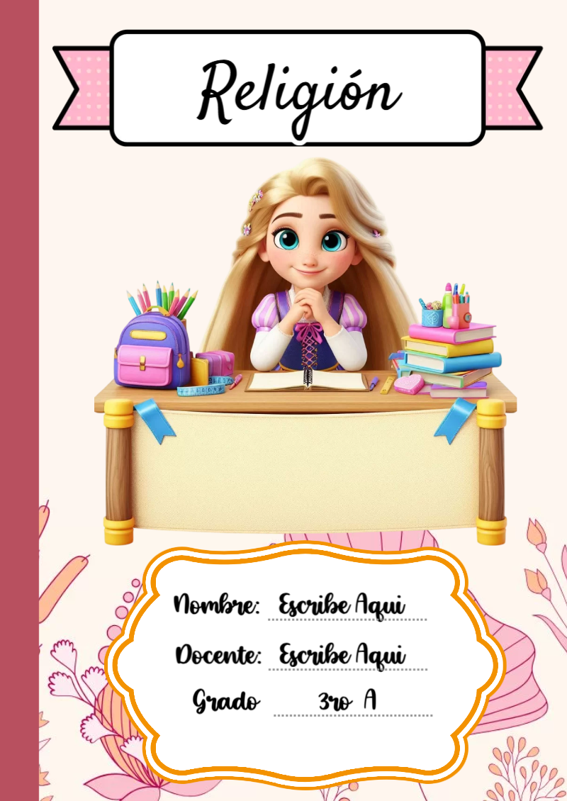 Portada de Princesas de Religión para cuaderno llamativa y bonita - para el regreso a clases