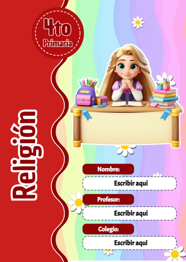 Portada de Princesas de Religión para cuaderno personalizada para imprimir - ideal para el nuevo año escolar