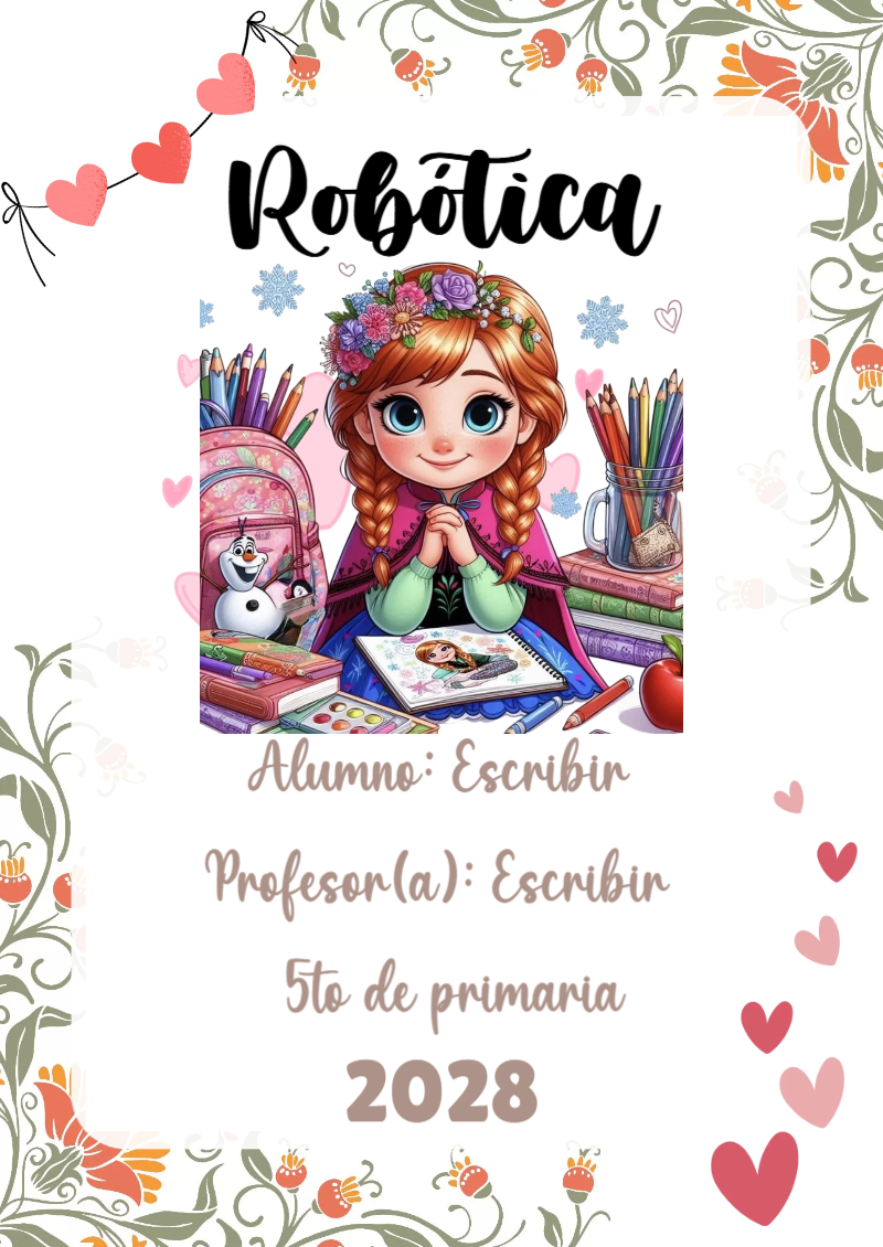 Portada de Princesas de Robótica para cuaderno para niños de primaria - estilo único para estudiantes