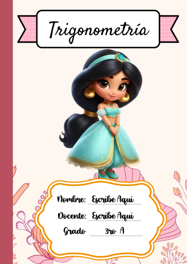 Portada de Princesas de Trigonometría para cuaderno en tamaño A4 - creación especial de Mini Canva