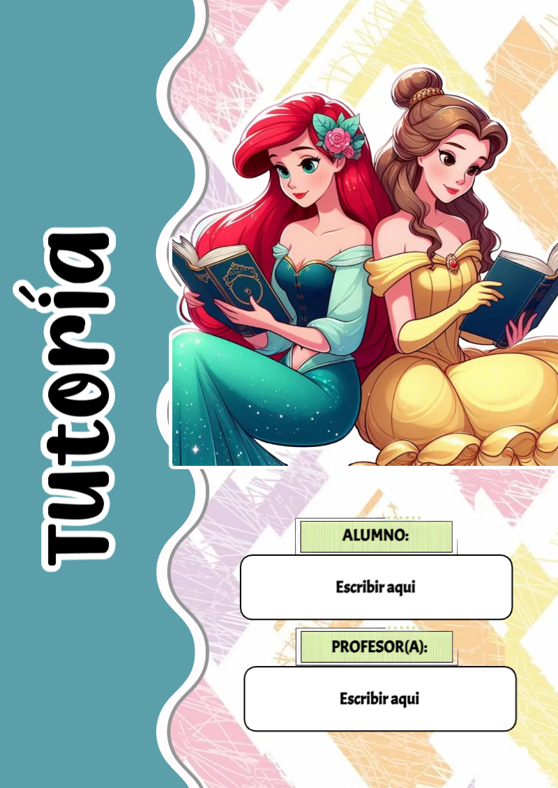 Portada de Princesas de Tutoría para cuaderno personalizada para imprimir - ideal para cuadernos de espiral