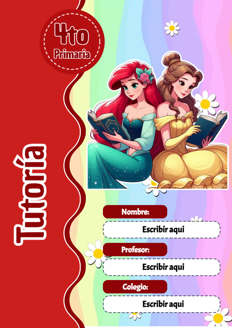 Portada de Princesas de Tutoría para cuaderno para primaria - estilo único para estudiantes
