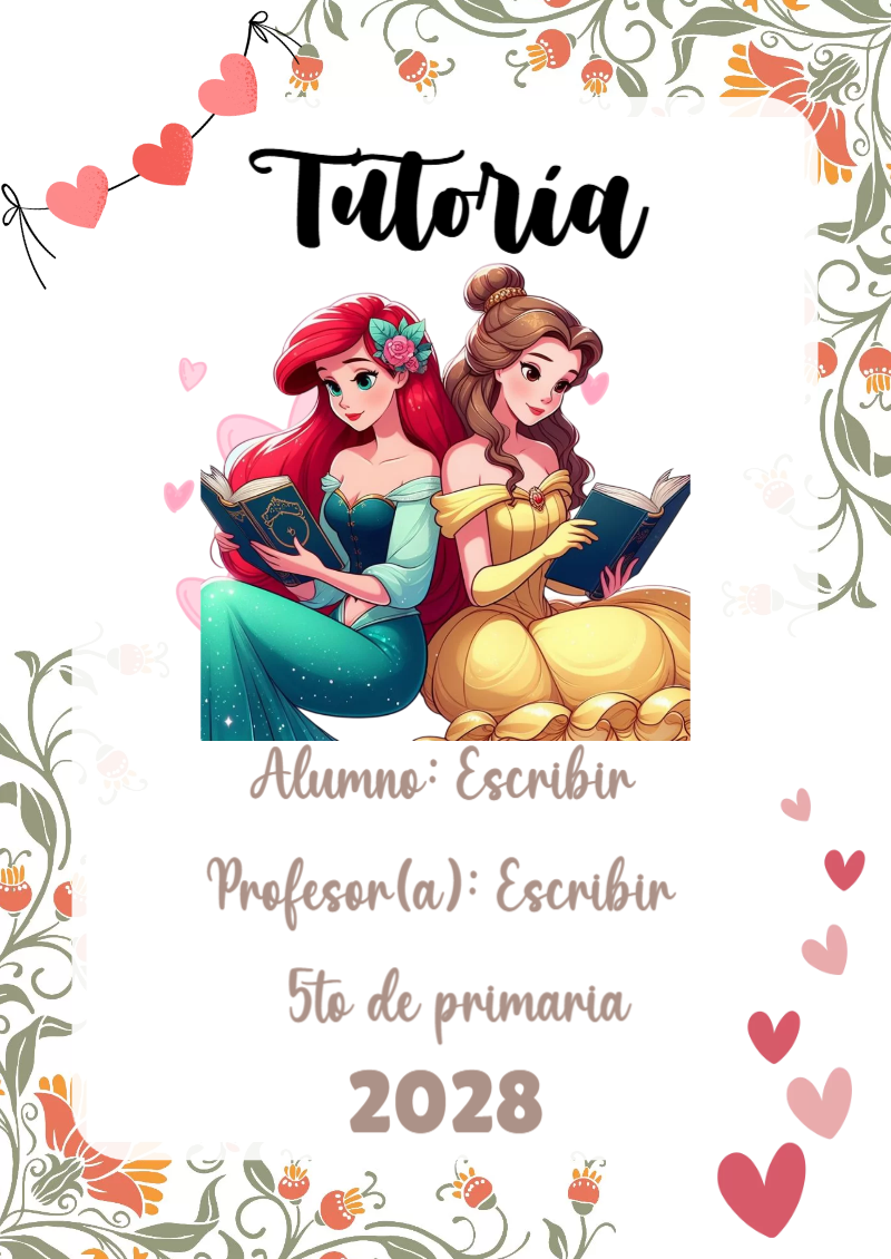 Portada de Princesas de Tutoría para cuaderno para estudiantes - para personalizar tus materias