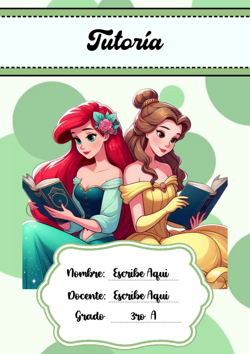 Portada de Princesas de Tutoría para cuaderno escolar para imprimir gratis - disponible para descarga gratuita