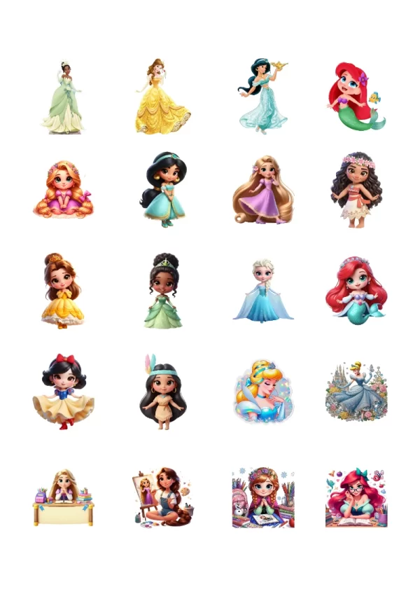 Stickers de Princesas Disney Editables para Imprimir Gratis (Diseño 2) para cuadernos y útiles - estilo único para estudiantes