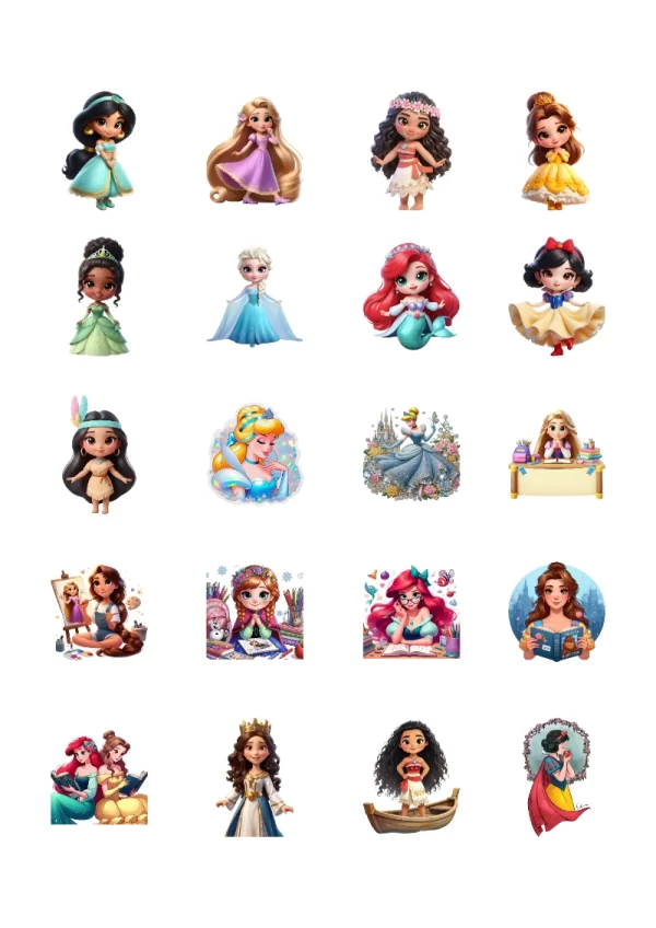 Stickers infantiles de Princesas Disney para Imprimir en PDF Gratis (Diseño 1) bonitos para imprimir - para el regreso a clases