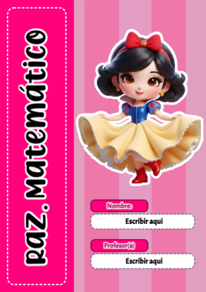 Portada de raz matematico con princesas de disney para cuaderno con diseño bonito - para el regreso a clases