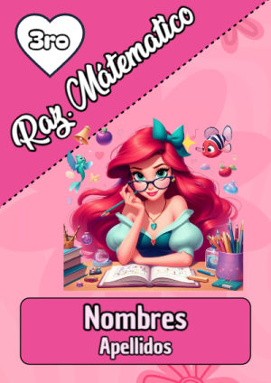 Portada de raz. matematico con princesas de disney para cuaderno escolar para imprimir gratis - diseño escolar moderno