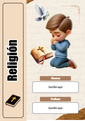 Portada de RELIGIÓN para cuaderno decorativa y bonita - para el regreso a clases