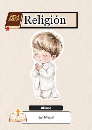 Portada de RELIGIÓN para cuaderno ideal para niños - versión premium para imprimir