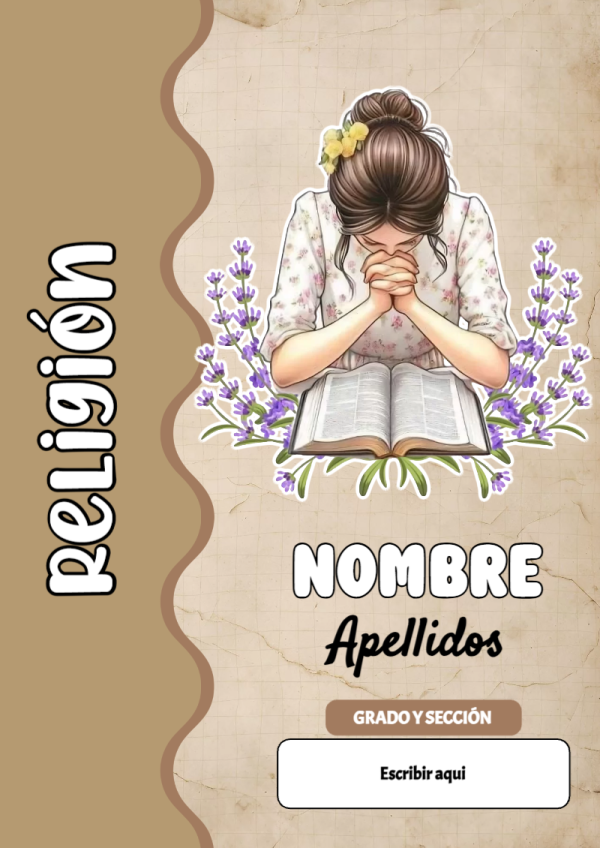Portada de Religion Secundaria de Religión para cuaderno en tamaño A4 - para el regreso a clases
