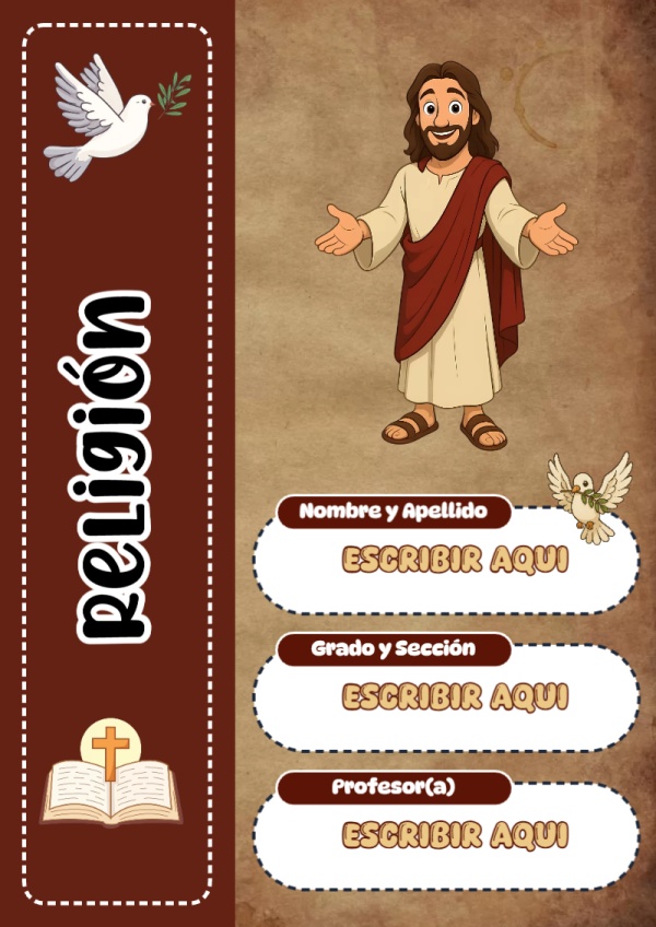 Portada de Religion Secundaria de Religión para cuaderno escolar creativa - con colores vivos y llamativos