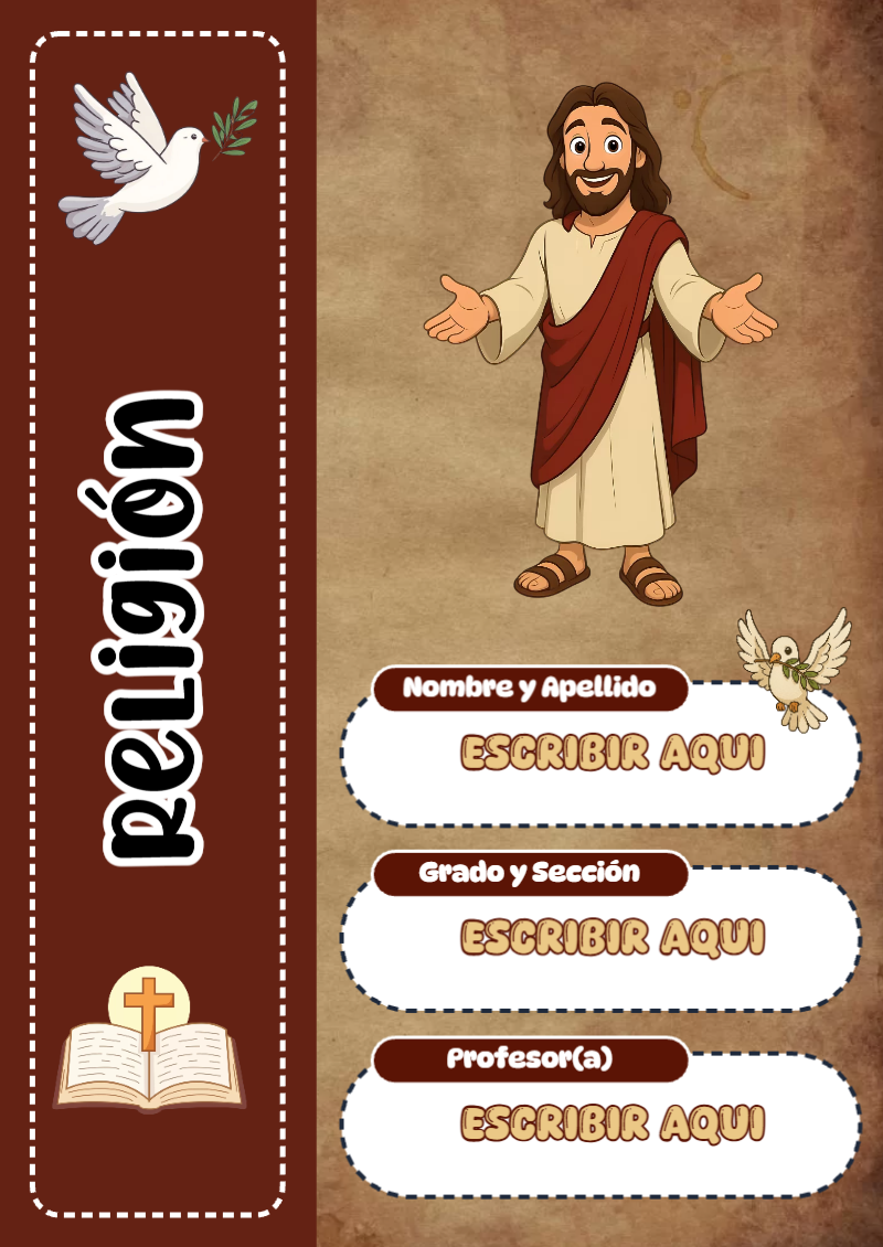 Portada de Religion Secundaria de Religión para cuaderno escolar creativa - con colores vivos y llamativos
