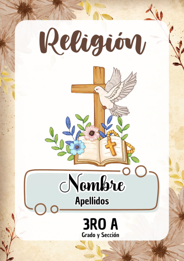 Portada de Religion Secundaria de Religión para cuaderno colorida y creativa - para todas las edades y grados