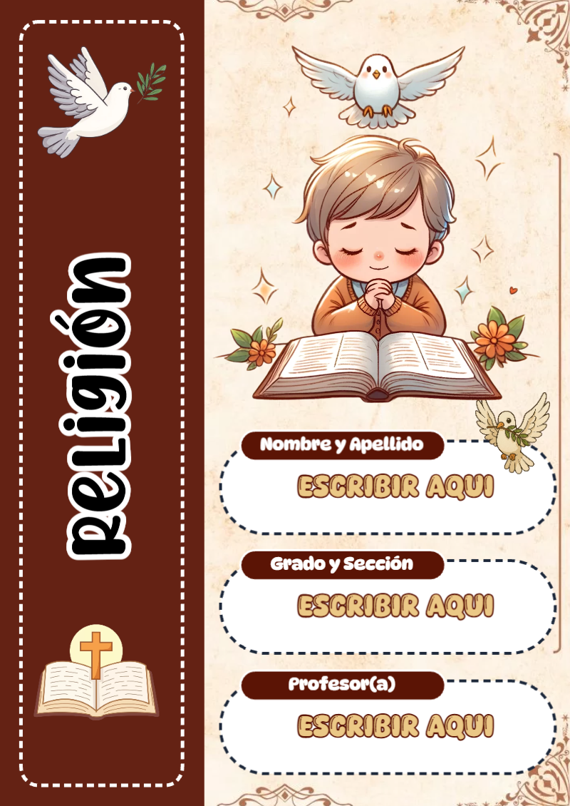 Portada de Religion Secundaria de Religión para cuaderno bonita para imprimir - con colores vivos y llamativos