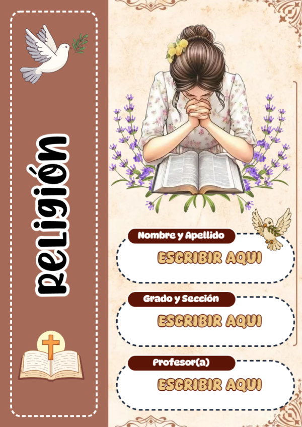 Portada de Religion Secundaria de Religión para cuaderno con estilo infantil - tendencia educativa 2026