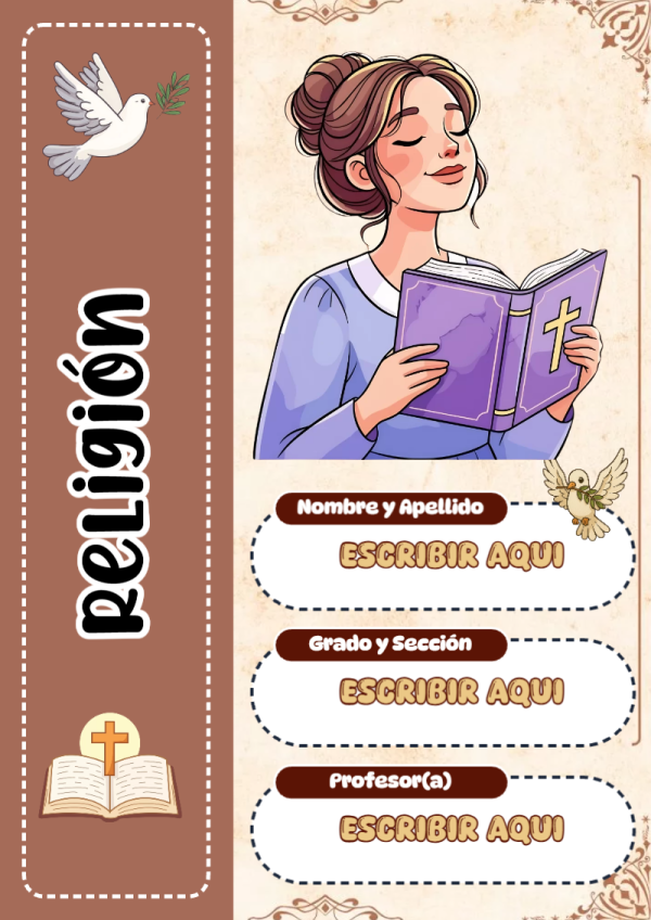 Portada de Religion Secundaria de Religión para cuaderno en formato A4 - para todas las edades y grados