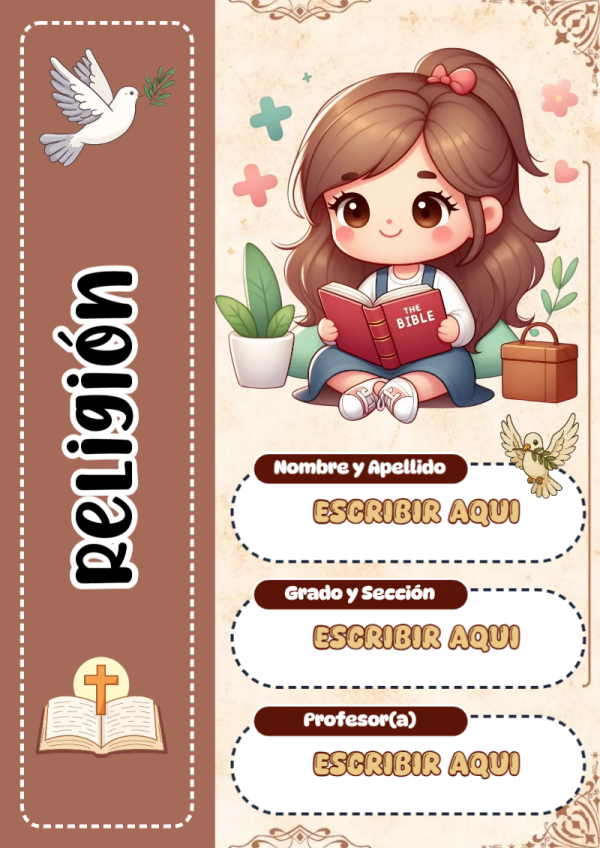 Portada de Religion Secundaria de Religión para cuaderno en formato A4 - formato digital listo para usar