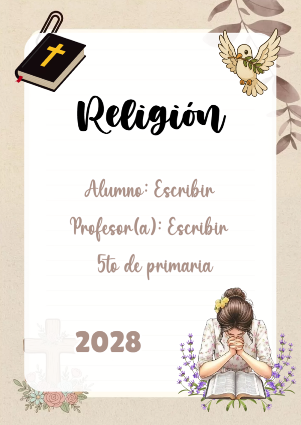 Portada de Religion Secundaria de Religión para cuaderno decorativa y bonita - perfecto para organizar tus apuntes