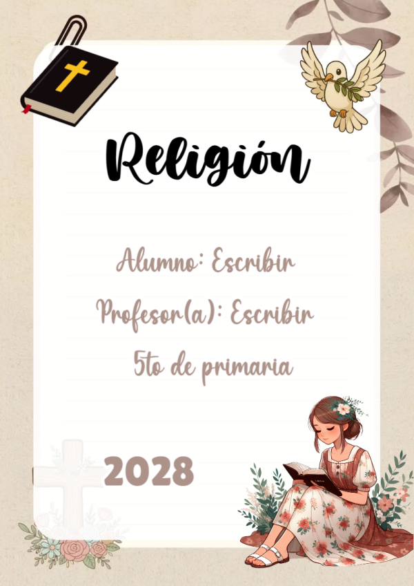 Portada de Religion Secundaria de Religión para cuaderno fácil de imprimir - perfecto para organizar tus apuntes