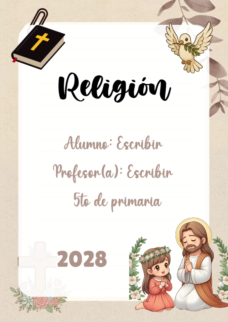 Portada de Religion Secundaria de Religión para cuaderno con diseño bonito - perfecto para organizar tus apuntes