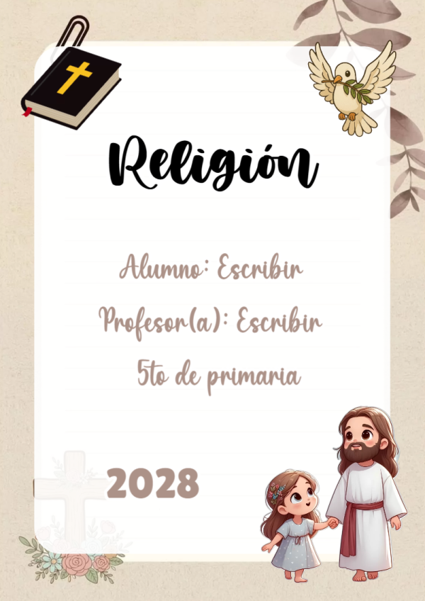 Portada de Religion Secundaria de Religión para cuaderno con diseño escolar - para todas las edades y grados