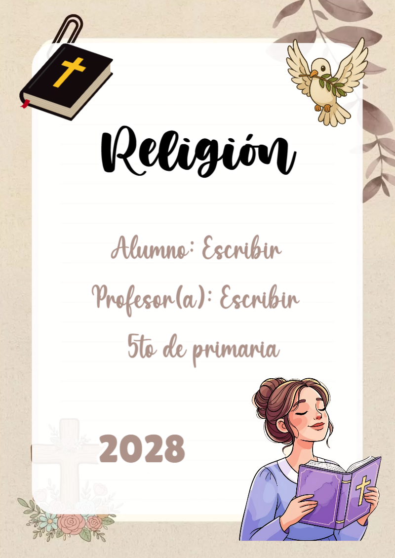 Portada de Religion Secundaria de Religión Editable para Imprimir Gratis