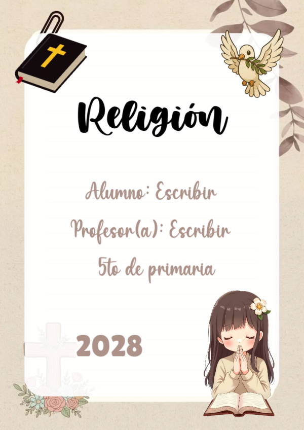 Portada de Religion Secundaria de Religión para cuaderno llamativa y bonita - diseño escolar moderno