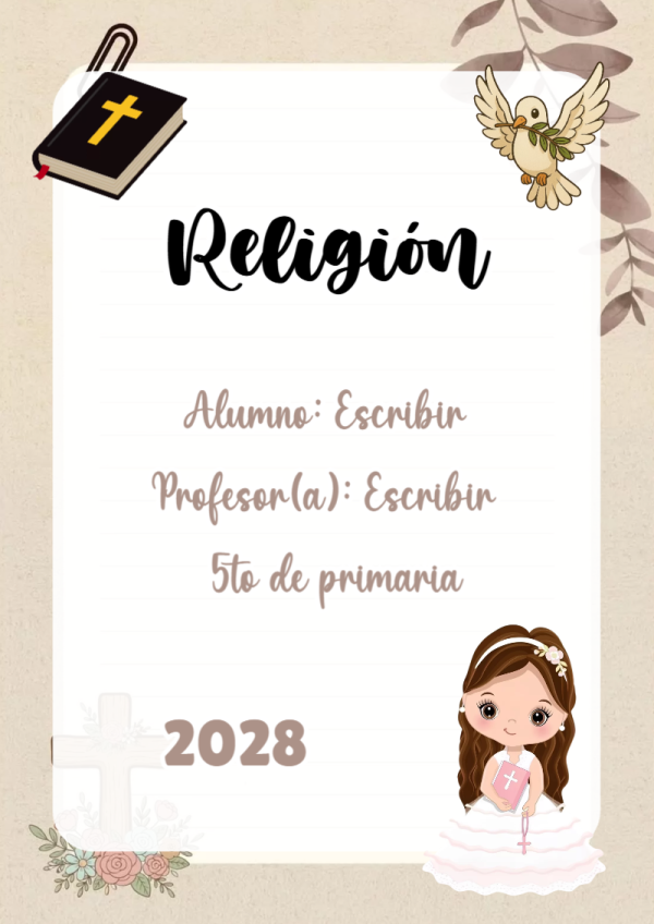 Portada de Religion Secundaria de Religión para cuaderno con diseño bonito - diseño escolar moderno