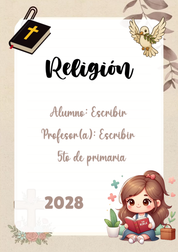 Portada de Religion Secundaria de Religión para cuaderno con diseño escolar - ideal para el nuevo año escolar