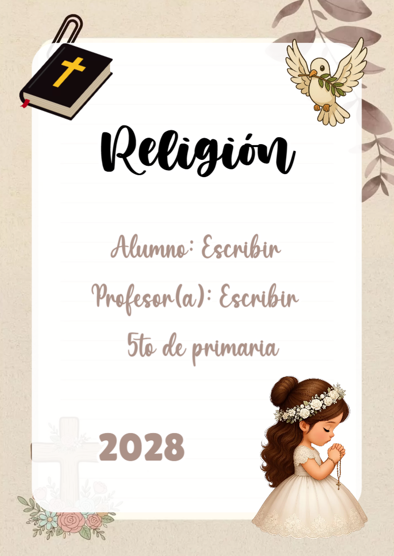 Portada de Religion Secundaria de Religión para cuaderno ideal para niños - estilo único para estudiantes