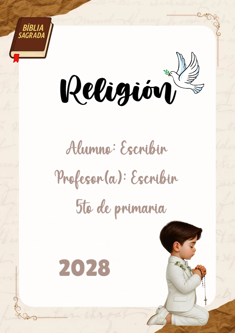 Portada de Religion Secundaria de Religión para cuaderno ideal para niños - diseño escolar moderno