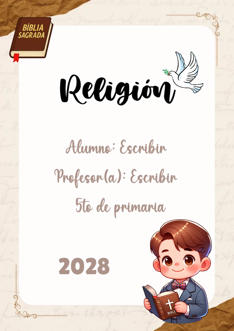 Portada de Religion Secundaria de Religión para cuaderno para primaria - para el regreso a clases