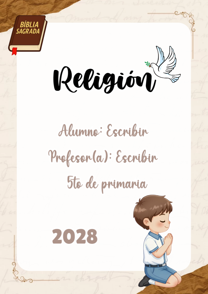 Portada de Religion Secundaria de Religión para cuaderno para niños de primaria - formato digital listo para usar