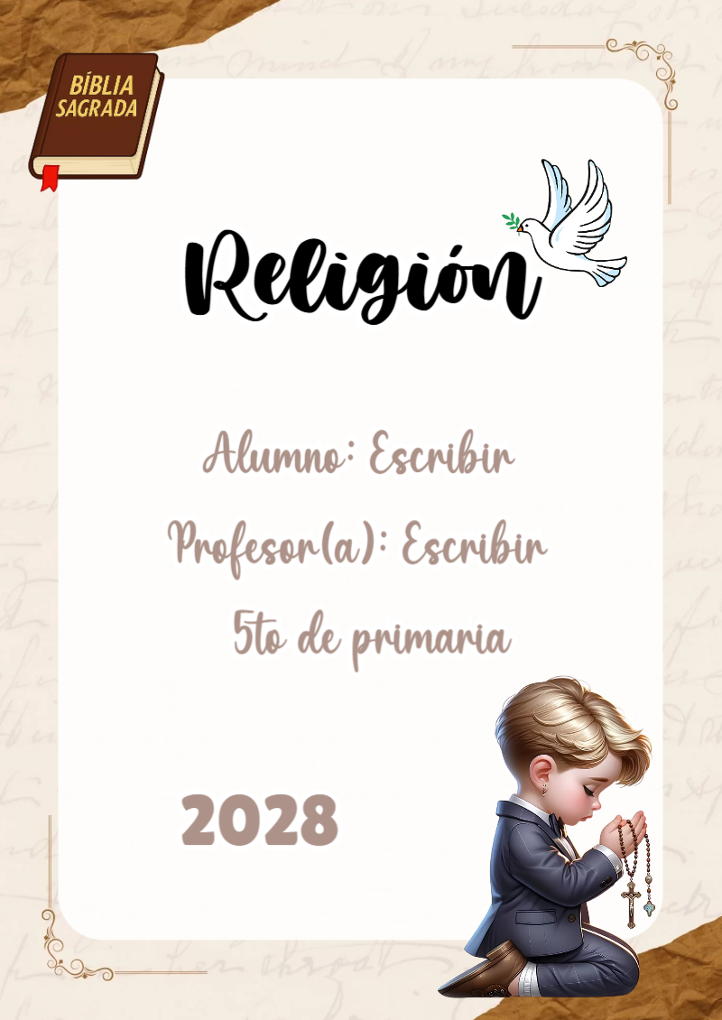 Portada de Religion Secundaria de Religión para cuaderno con diseño escolar - estilo único para estudiantes