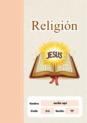Portada de Religion Secundaria - RELIGIÓN para cuaderno fácil de imprimir - ideal para cuadernos de espiral