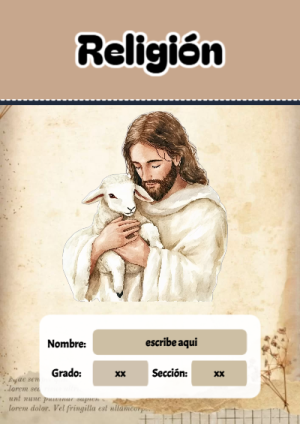 Portada de Religion Secundaria - RELIGIÓN para cuaderno escolar creativa - formato digital listo para usar