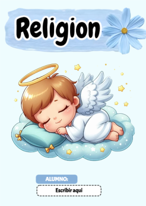 Portada de Religion Secundaria - RELIGIÓN para cuaderno fácil de imprimir - diseño exclusivo y original