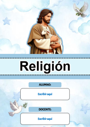 Portada de Religion Secundaria - RELIGIÓN para cuaderno ideal para niños - formato digital listo para usar