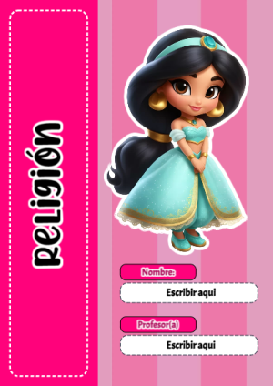 Portada de religon con princesas de disney para cuaderno bonita para imprimir - diseño escolar moderno