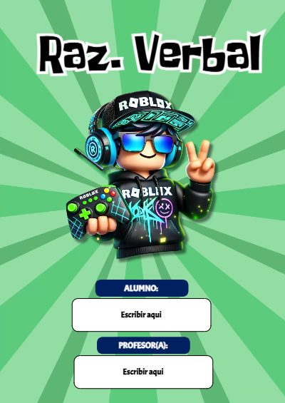 Portada de Roblox con razonamiento verbal Editable para Imprimir Gratis