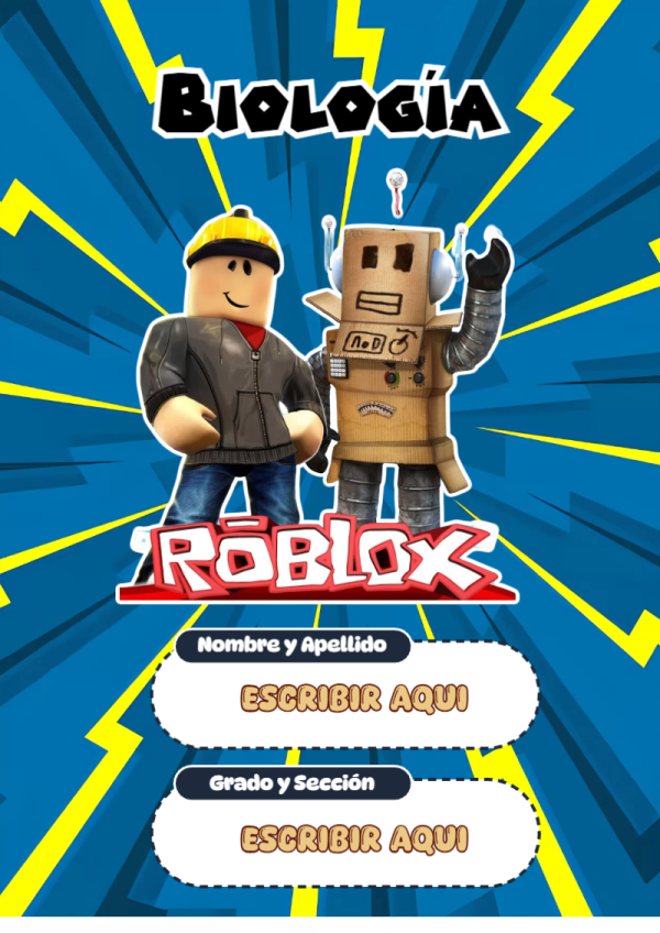 Portada de Roblox de Biología para cuaderno con diseño bonito - versión premium para imprimir