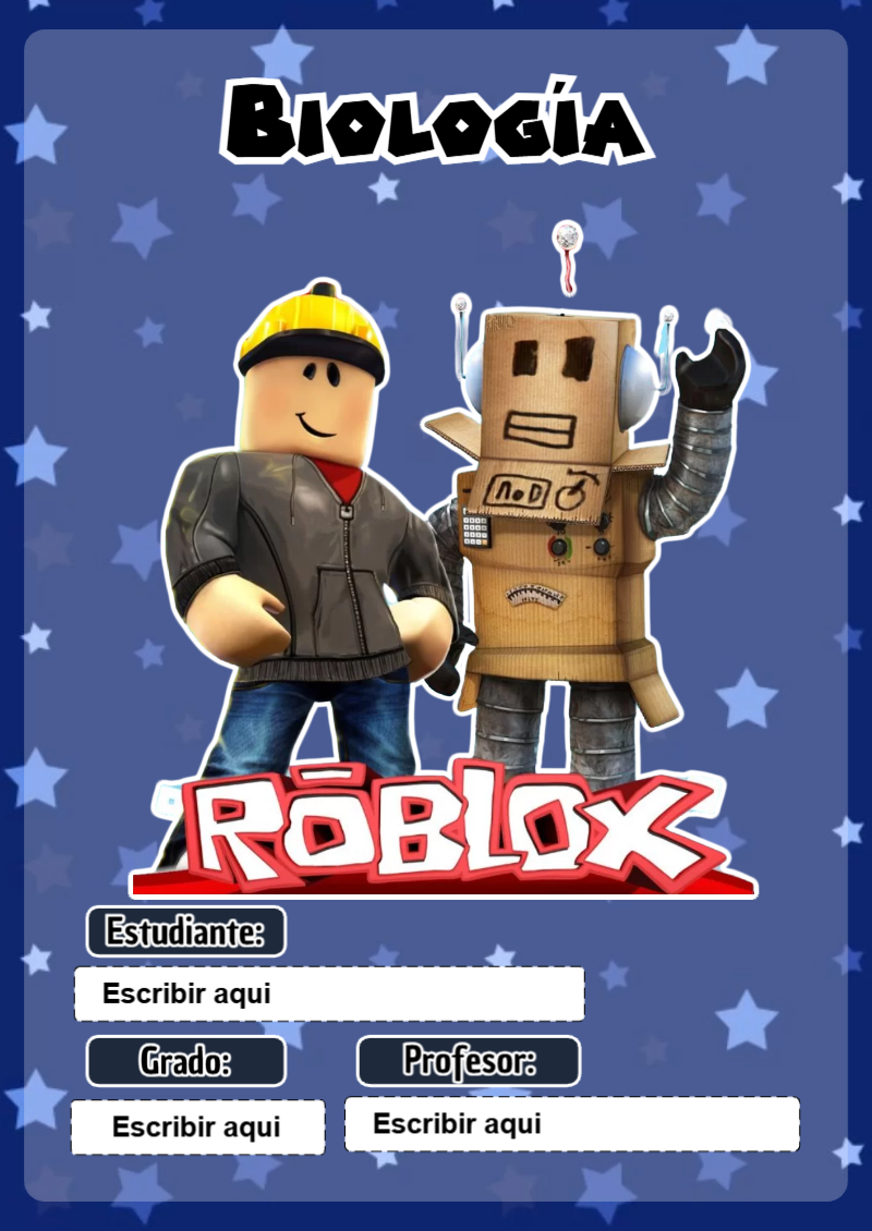 Portada de Roblox de Biología para cuaderno con diseño bonito - versión premium para imprimir