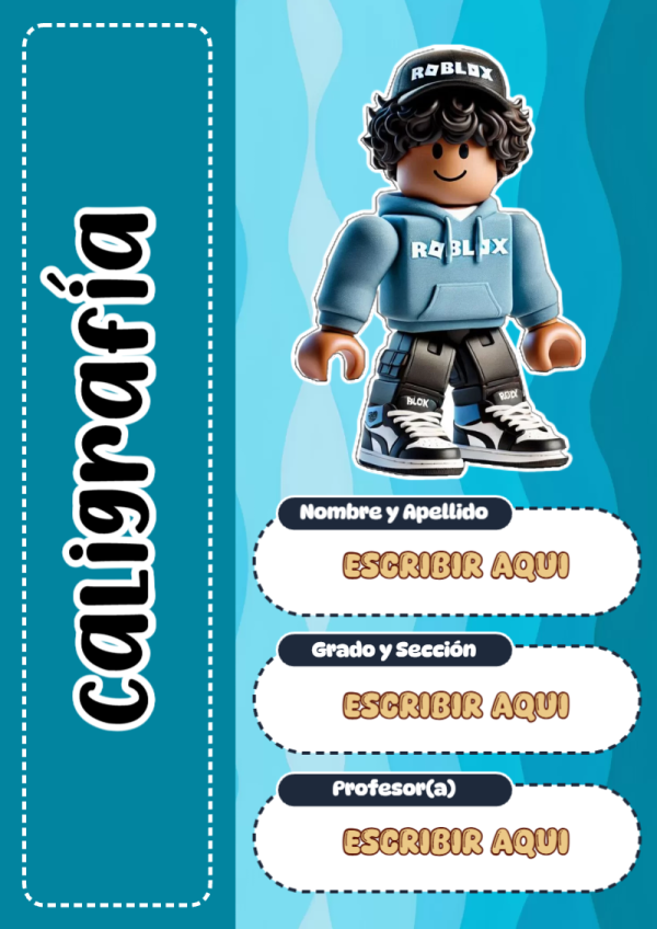 Portada de Roblox de Caligrafía para cuaderno con diseño bonito - con colores vivos y llamativos