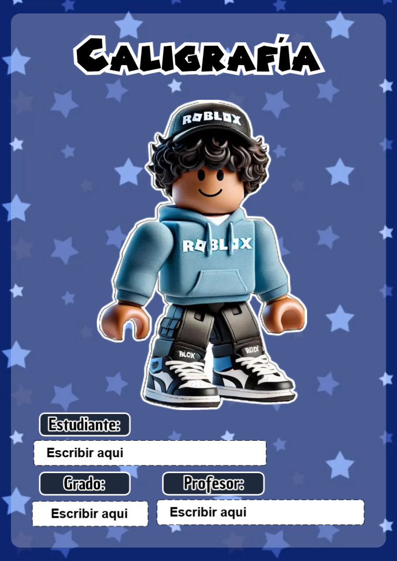 Portada de Roblox de Caligrafía Editable para Imprimir Gratis