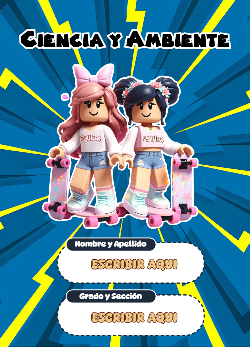 Portada de Roblox de Ciencia y Ambiente para cuaderno escolar creativa - con colores vivos y llamativos