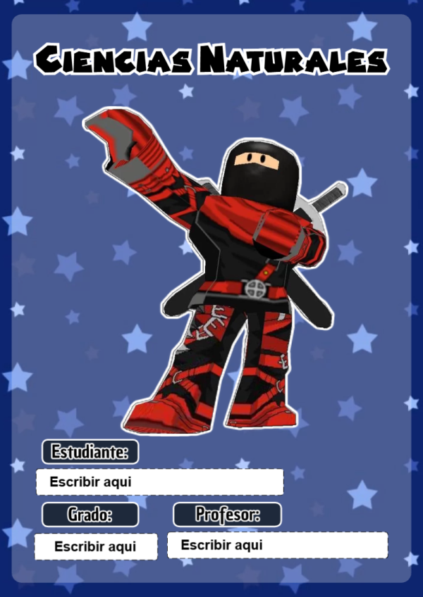 Portada de Roblox de Ciencias Naturales para cuaderno fácil de imprimir - estilo único para estudiantes