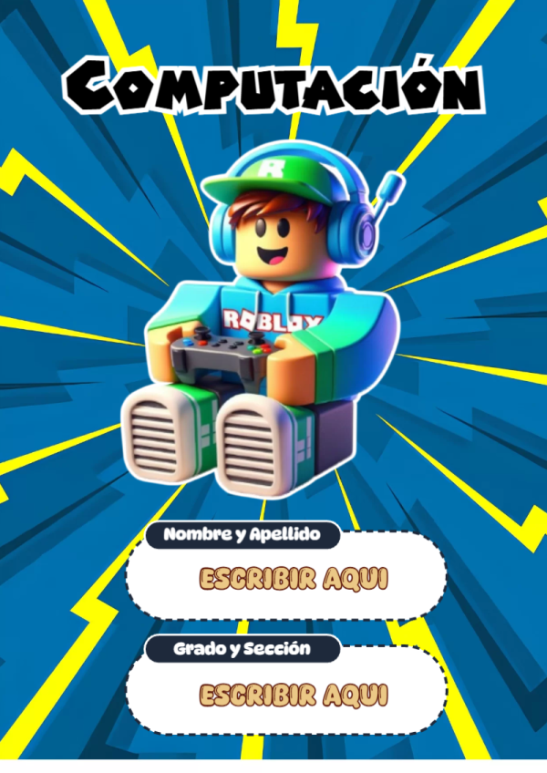 Portada de Roblox de Computación para cuaderno en formato A4 - diseño exclusivo y original