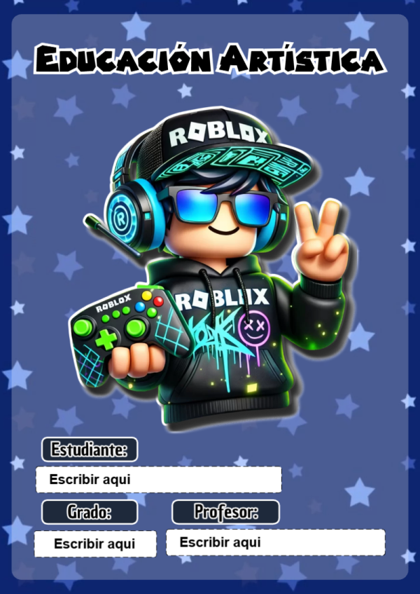 Portada de Roblox de Educación Artística para cuaderno lista para imprimir en A4 - para todas las edades y grados