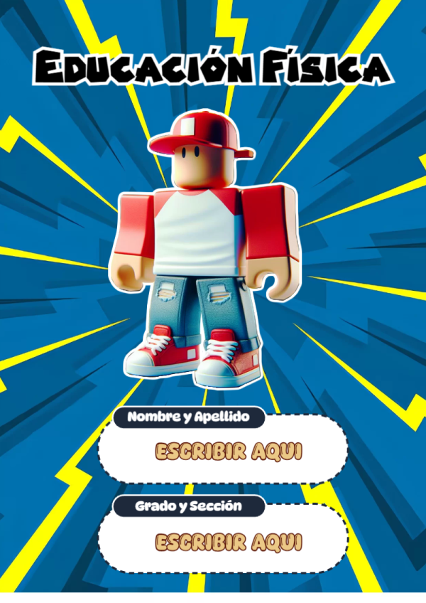 Portada de Roblox de Educación Física para cuaderno escolar para imprimir gratis - para personalizar tus materias